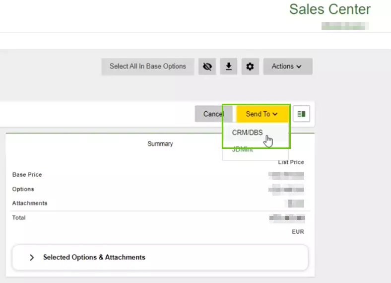 Build & Price-Konfigurationen an John Deere DBS senden