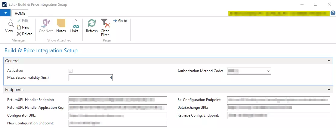 Seite 'Build & Price Integration Einrichtung'