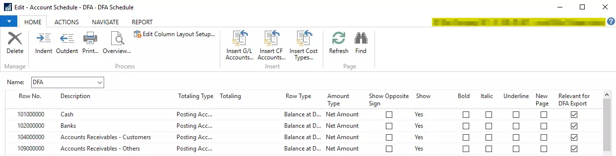 DFA account schedule structure