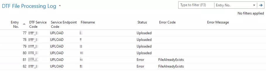 'DTF File Processing Log' page for DTF Interface